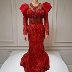 Red beaded handmade lace gown (size 16)
